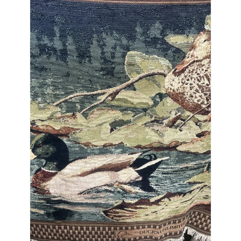 Vtg Ducks Unlimited Throw Blanket Wall Tapestry Mallard Ducks  66